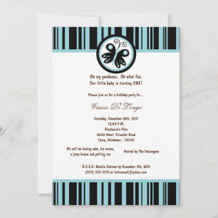5x7 Black Butterfly Birthday Party Invite