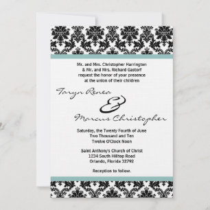 5x7 Black Damask Blue Linen Wedding Invite