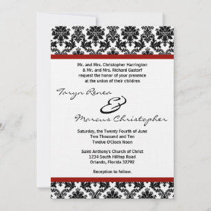 5x7 Black Damask Red Crim Linen Wedding Invitation