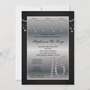 5x7 Black Diamond Sweet 16 Birthday Invitation