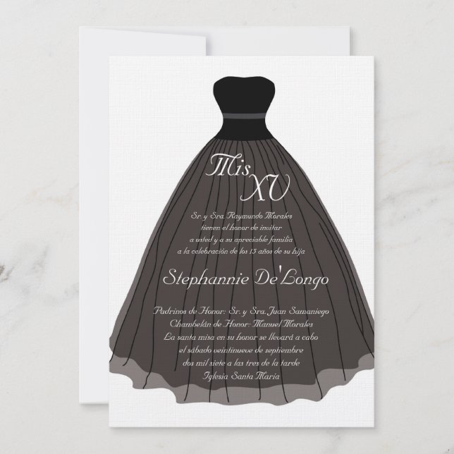 5x7 Black Dress Quinceanera Birthday Invitation (Front)
