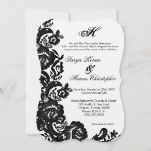 5x7 Black Lace Damask Antique Wedding Invitation
