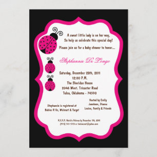 5x7 Black Lady Bug Baby Shower Invitation