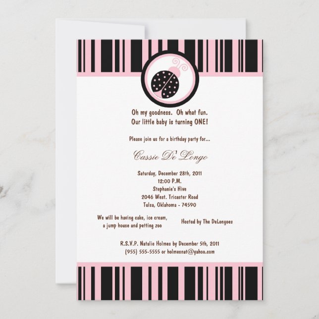 5x7 Black Lady Bug Birthday Party Invite (Front)