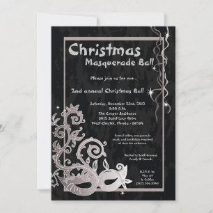 5x7 Black Masquerade Christmas Ball Invitation