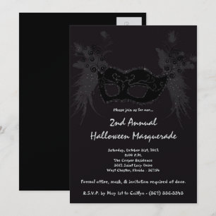 5x7 Black Masquerade Christmas XMAS Invitation