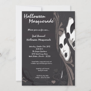 5x7 Black Masquerade Halloween Costume Invitation