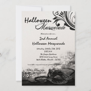5x7 Black Masquerade Halloween Costume Invitation