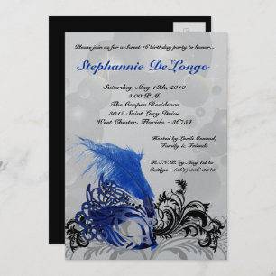 5x7 Black Masquerade Sweet 16 Birthday Invitation