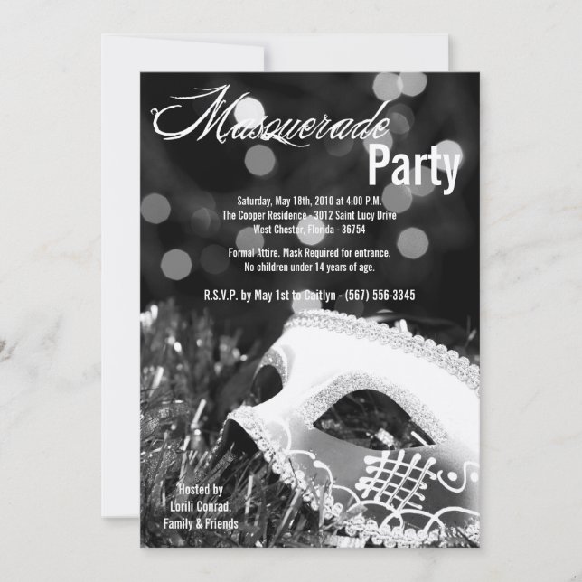 5x7 Black Masquerade Sweet 16 Birthday Invitation (Front)