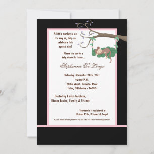 5x7 Black Monkey Baby Shower Invitation