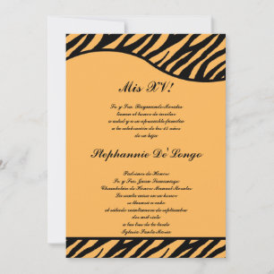 5x7 Black Orange Tiger Quinceanera Party Invite