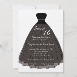 5x7 Black Sheer Dress Sweet 16 Birthday Invitation
