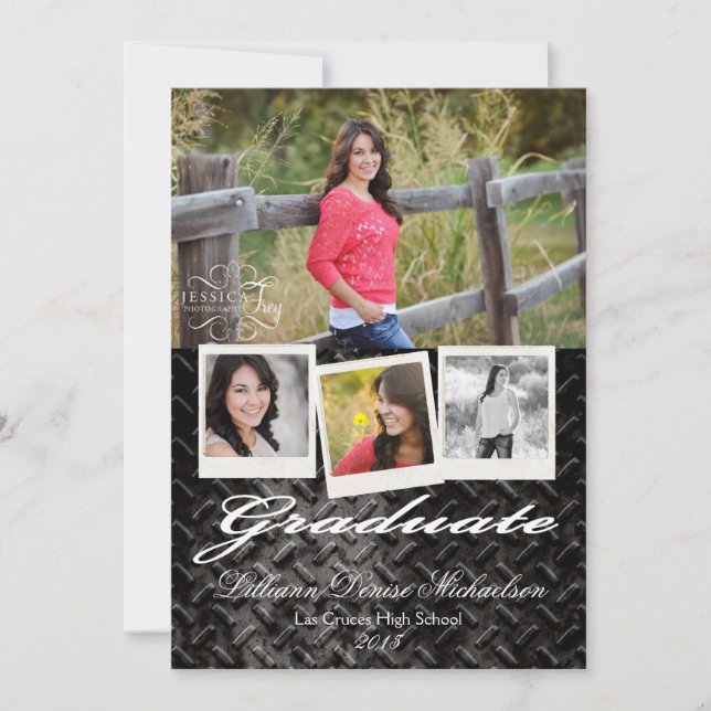 5x7 Black Steel Metal Aluminium Senior Announcemen Announcement (Front)