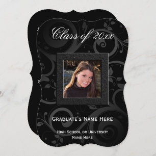 5x7 Black Swirl Photo Graduation Invitation