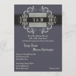 5x7 Black Tie Affair Grey Linen Wedding Invitation