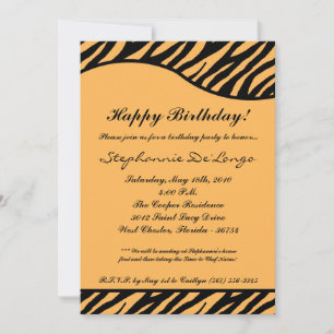 5x7 Black Tiger Print Birthday Party Invitation