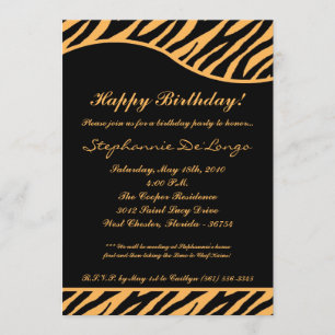 5x7 Black Tiger Print Birthday Party Invitation