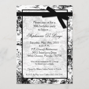 5x7 Black Toile Fabric Birthday Party Invitation