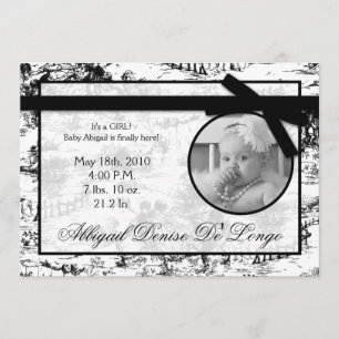 5x7 Black Toile Fabric Photo Birth Announcement