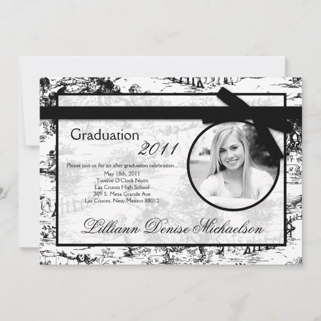 5x7 Black Toile Photo Graduation Announcement (Front)