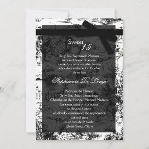 5x7 Black ToileFabric Quinceanera Party Invitation