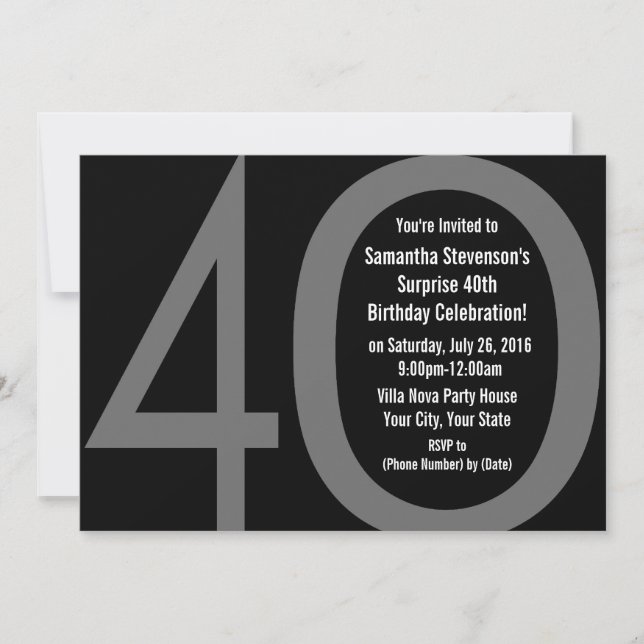 5x7 Black+White Big 4-0 Birthday Party Invitations (Front)