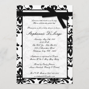 5x7 Black White Damask Bow Baby Shower Invitation