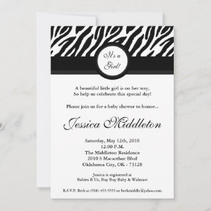 5x7 Black White Zebra Print Baby Shower Invitation