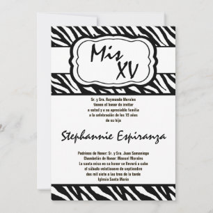 5x7 Black Zebra Print Quinceanera 15 Invitation