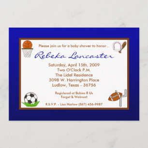5x7 Blu Boy Sports Football Baby Shower Invitation