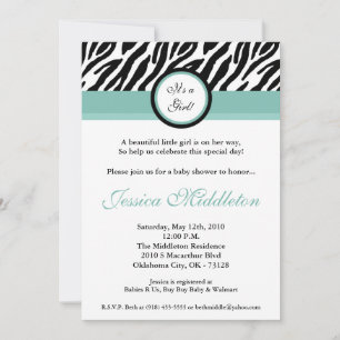 5x7 Blu Zebra Print Baby Shower Invitation