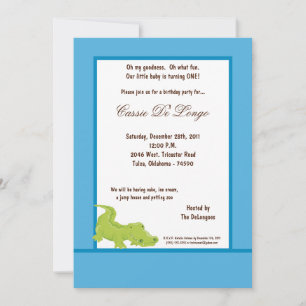 5x7 Blue Aligator Birthday Party Invite