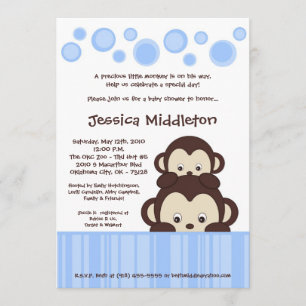 5x7 Blue Baby Pop Monkey Baby Shower Invitation