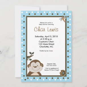 5x7 Blue Bambino Monkey Baby Shower Invitation