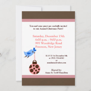 5x7 Blue Bird / Christmas Ornaments Invitation