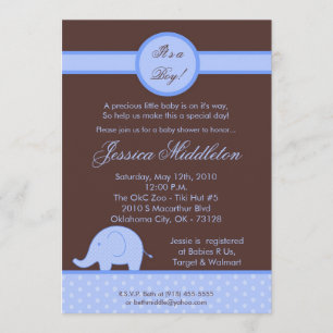 5x7 Blue Boy Mod Elephant Baby Shower Invitation