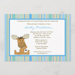 5x7 Blue Boy Woodland Moose Baby Shower Invitation