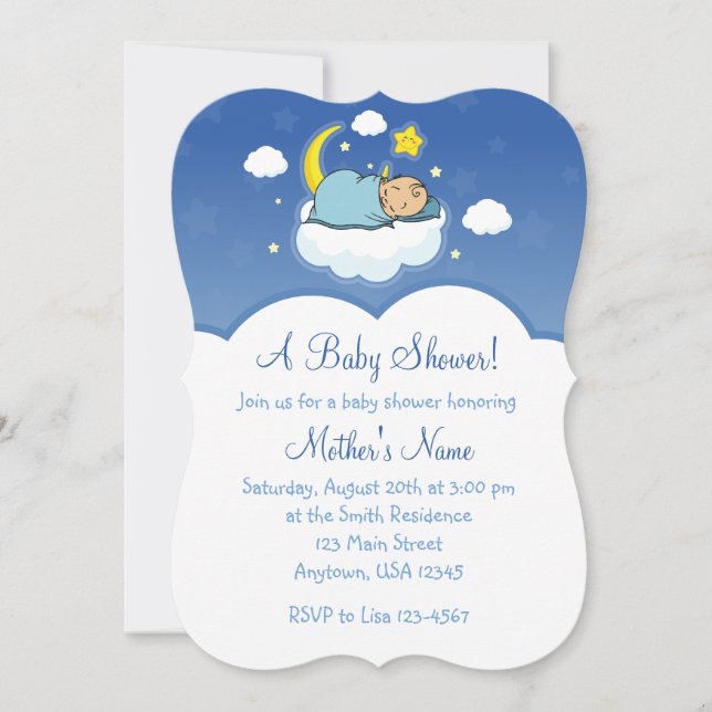 5x7 Blue Cloud Baby Boy Baby Shower Invitations (Front)