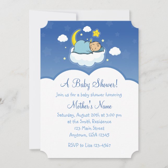 5x7 Blue Cloud Baby Boy Baby Shower Invitations (Front)