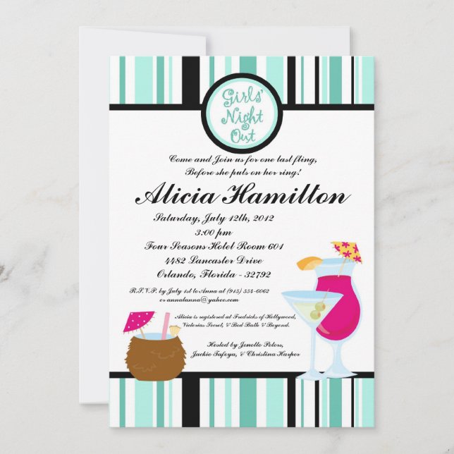 5x7 Blue Cocktails Bachelorette Invitation (Front)