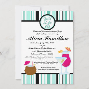 5x7 Blue Cocktails Bachelorette Invitation