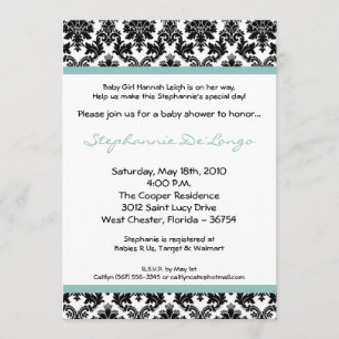 5x7 Blue Damask Baby Shower Invitation