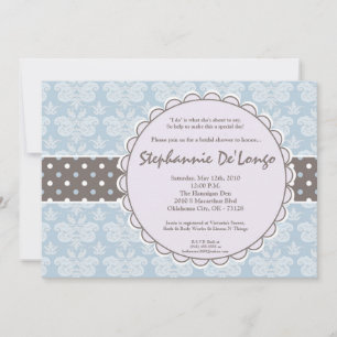 5x7 Blue Damask Lace Bridal Shower Invitation