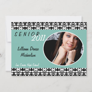 5x7 Blue Damask Photo Senior Announcement