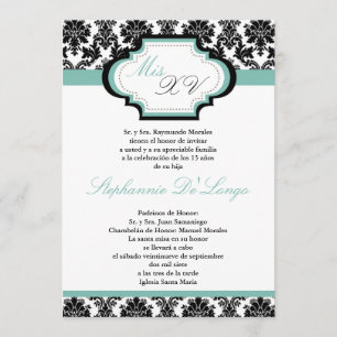 5x7 Blue Damask Quinceanera Invitation