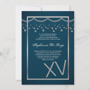 5x7 Blue Diamond Quinceanera Birthday Invitation