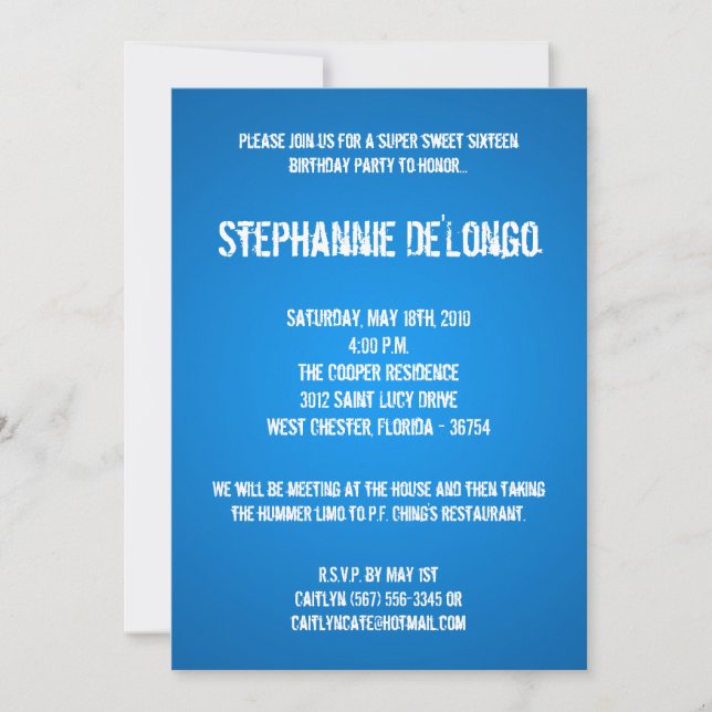 5x7 Blue DJ Spin Turntable 16 Birthday Invitation (Front)