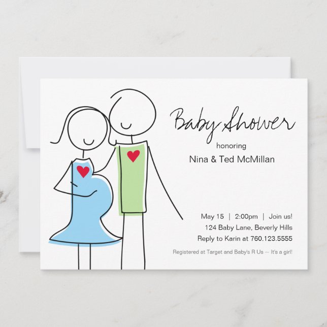 5x7 Blue & Green Coed Baby Shower Invitations (Front)
