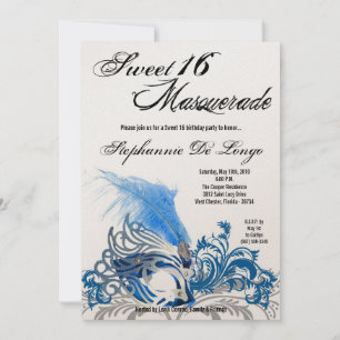 5x7 Blue Masquerade Sweet 16 Birthday Invitation